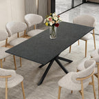 63-79 Inch Extendable Dining Table for 6-10, MDF Rectangular Kitchen Table with Removable Butterfly Leaf and Black Metal Base, Space Saving Design for Small Spaces & Holiday Gatherings, Black Lava
