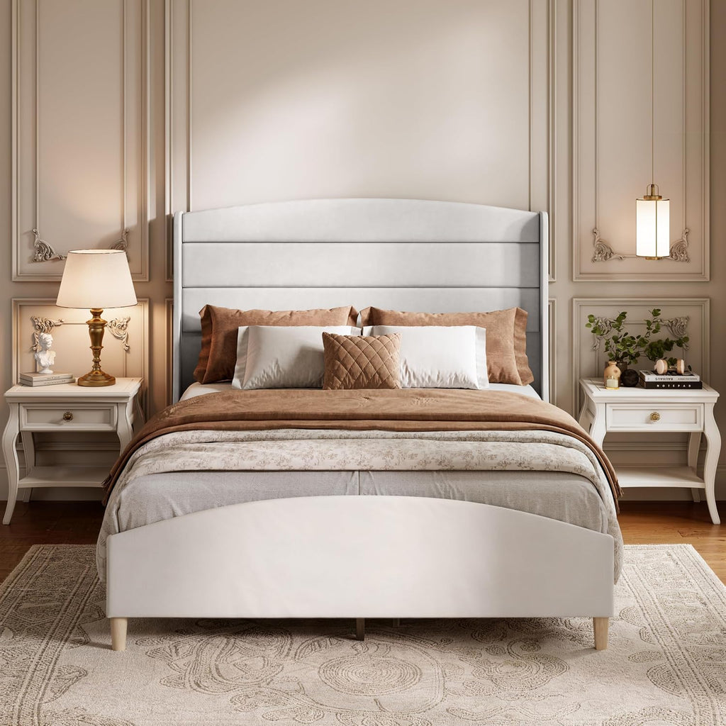 Queen Size Bed Frame,Upholstered Platform Bed,Wingback Headboard