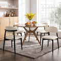 Wooden Dining Chairs Set of 4, Modern Farmhouse Fabric Upholstered Kitchen Chairs with Curve Back, Mid-Century Dining Room Chairs for Living Room Kitchen Vanity Restaurant Cafe with Black Legs, Beige