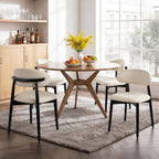 Wooden Dining Chairs Set of 4, Modern Farmhouse Fabric Upholstered Kitchen Chairs with Curve Back, Mid-Century Dining Room Chairs for Living Room Kitchen Vanity Restaurant Cafe with Black Legs, Beige