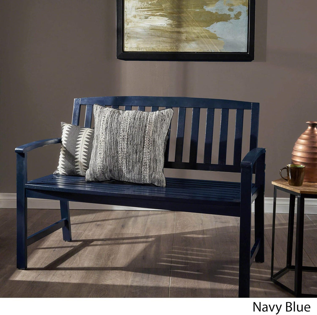 Christopher Knight Home Laurel Farmhouse Cottage Acacia Wood Bench, Pu Navy Blue