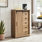 Elountik Farmhouse Modern Tall Dresser with Sliding Barn Door and 5 Drawers, Storage Organizer for Bedroom, Living Room, Hallway, Kids Room in Oak Finish