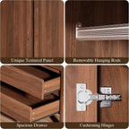 Furniway Armoire Wardrobe Closet, 70.9" Tall Wardrobe Cabinet with 2 Doors, 2 Large Drawers and Hanging Rod, Wooden Clothing Storage Cabinet for Bedroom, Cloak Room, Walnut