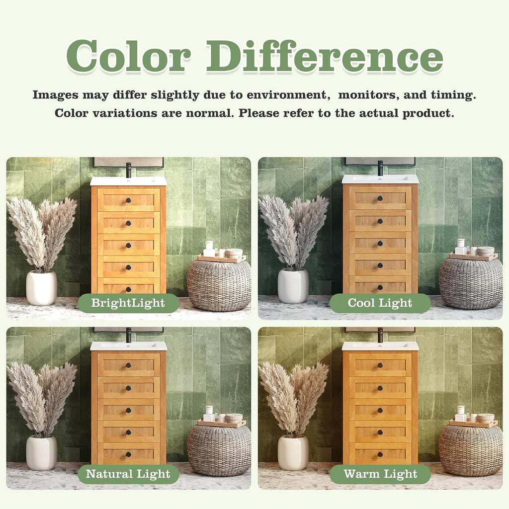 JIVOIT 20" Bathroom Vanity with Integrated Ceramic Sink, Wood Bathroom Cabinet with Adjustable Shelf, Soft-Closing Door, Solid Wood Bottom Frame for Small Space