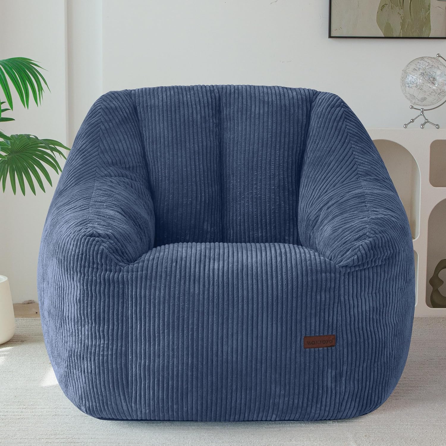 MAXYOYO Bean Bag Chair for Adults, Foam-Filled Floor Sofa for Reading | Bean Bag Chair for Adult with Filler, Cozy Living Room Chair for Bedroom Dorm, Dusty Blue