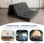 MAXYOYO 6" Folding Sofa Bed for Floor, Tufted Tri-Fold Floor Mattress with Chenille Fabric, Full Size Portable Sofa Couch Guest Mat for Adults, Foldable Topper for Camping, Dark Grey, 53"x75"