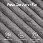 HIGOGOGO Round Stuffed Pouf Ottoman, Stripe Faux Fur Poufs with Foam Chunk Filling, Furry and Fluffy Pouf Foot Stool Storage Ottoman, 20 X 15 Floor Poufs Foot Rest for Living Room, Grey