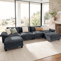SUNSHINE VALLEY 157.5" U Shaped Modular Cloud Couch Sectional Sofa Ottoman | Chenille Blue, Modern Oversized 6-Seater, Living Room Furniture , Wider Armrest, Comfy Deep Seat, Sturdy Wood Frame