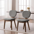 VKNOW Wooden Dining Chairs Set of 2, Mid Century Modern Upholstered Kitchen Side Chairs, Chenille Dining Room Chair with Curved Seat Backrest for Home Dining Room, Grey