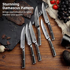 Sunnecko Damascus Steak Knives Set of 6 Non Serrated, Japanese VG10 Stainless Steel Steak knives Dishwasher Safe, 5 Inch Steak Knives G10 Handle with Wood Gift Box