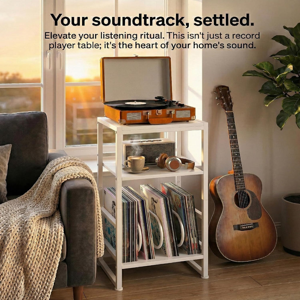 Record Player Stand,3-Tier Record Player Table with U-Shaped Vinyl Storage Up to 120 Albums,28" H End Table Turntable Stand with Storage,Record Table Vinyl for Living Room Bedroom