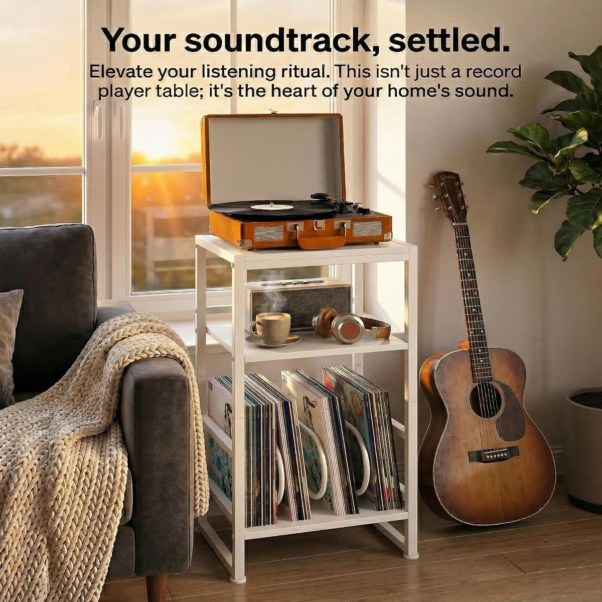 Record Player Stand,3-Tier Record Player Table with U-Shaped Vinyl Storage Up to 120 Albums,28" H End Table Turntable Stand with Storage,Record Table Vinyl for Living Room Bedroom