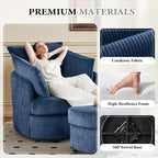 Vanity Accent Chair Swivel Living Room Chairs Curve Back Reading Chair with Armrest, Lounge Chair with Ottoman for Bedroom
