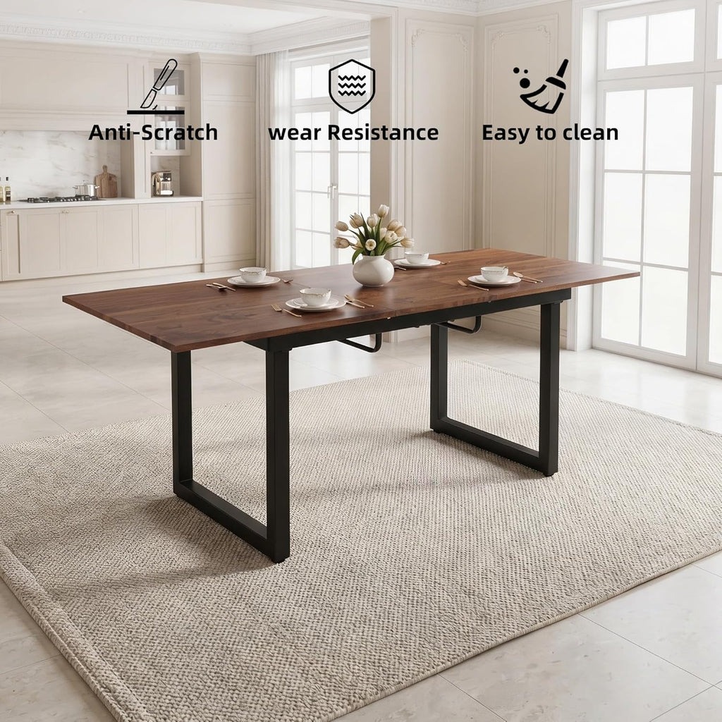 Extendable Dining Table for 4-8, 55"-71" Rectangular Kitchen Table, Modern Farmhouse Expandable Table with MDF Top, Space-Saving Wooden Table for Dining Room, Kitchen, Living Room, Office, Walnut