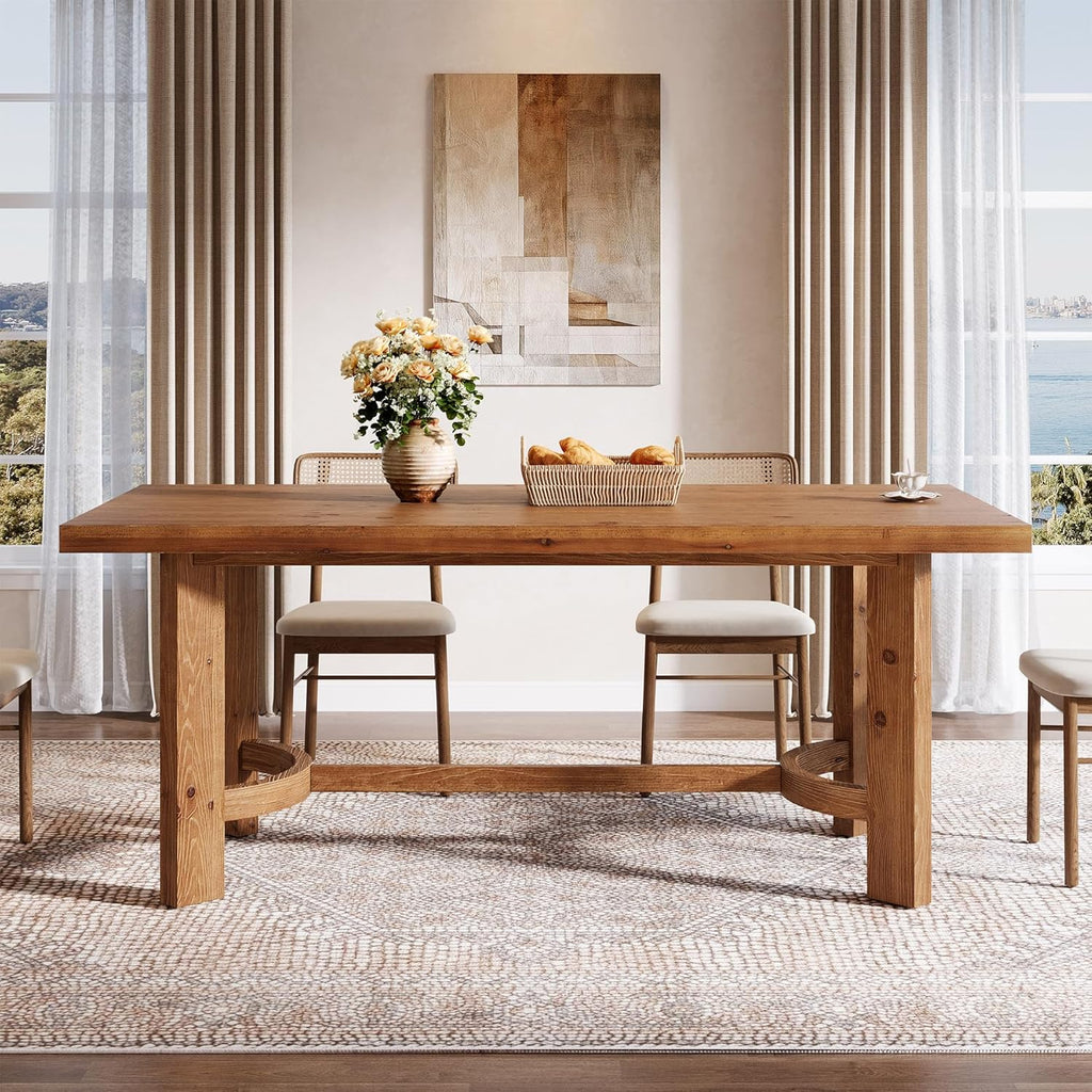 63" Solid Wood Dining Table for 4-6, Farmhouse Rectangle Kitchen Table with Thicken Tabletop and Sturdy Construction, Modern Wooden Dinner Table for Dining Room, Kitchen, Walnut