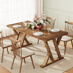 Solid Wood Dining Table for 4-6 People, 63 Inches Wooden Farmhouse Rectangular Kitchen Dinner Table with Heavy-Duty Legs for Home, Living Room, Dining Room, Rustic Brown