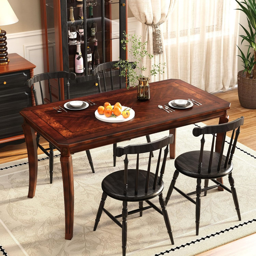 59”Farmhouse Dining Table with Carved Legs,Rectangular Kitchen Table for 4–6 Person, Solid Wood Dinner Table for Living Room, Dining Room,Easy Assembly Cherry Brown CZ-A1168-WD