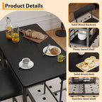 3 Piece Counter Height Dining Table Set for 2 with 3-Tier Storage Open Shelves & Upholstered PU Cushion Chairs, Space Saving Kitchen Table for Small Spaces, Apartment, Pub, Breakfast, Black