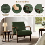 Yaheetech Accent Chair for Living Room, Corduroy Mid Century Modern Reading Armchairs with Lumbar Pillow for Bedroom, Decorative Sofa Chair for Adult Dark Green/Set of 2
