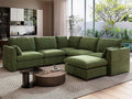 Ihanherry 111" Oversized Modular Sectional Sofa, Modern V Shaped Cloud Couch with Storage Ottoman, 6-Seat Comfy Chenille Deep Seat Sofa with 2 Pillows for Living Room, Green