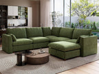 Ihanherry 111" Oversized Modular Sectional Sofa, Modern V Shaped Cloud Couch with Storage Ottoman, 6-Seat Comfy Chenille Deep Seat Sofa with 2 Pillows for Living Room, Green