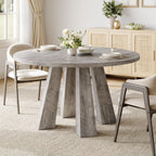 IDEALHOUSE 47" Round Dining Table for 4-6, Wood Kitchen Table with Sturdy Base, Farmhouse Circle Dinner Table for Dining Room, Living Room, 4 Strong Legs, Grey