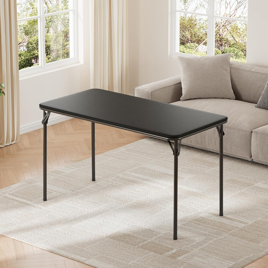 IDEALHOUSE 4 Feet Folding Table, Protable Foldable Card Table, Black | Metal Legs Support, Upholstered PU Leather Tabletop, Heavy Duty, No Assembly Required, Perfet for Indoor and Outdoor
