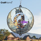 Personalized Cat & Moon Wind Spinner 3D Stainless Steel, Cat Garden Spinner Hanging Outdoor Decor, Wind Spinners Outdoor, Custom Gift for Grandmother, Mom, Wife