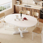 iPormis 59'' Extendable Round Dining Table for 4 to 6, Kitchen Table with Sturdy X-Base Metal Legs, MDF Board with Backboard Clasp, Space Saving, Easy Assembly, Kitchen, Dining Room, White
