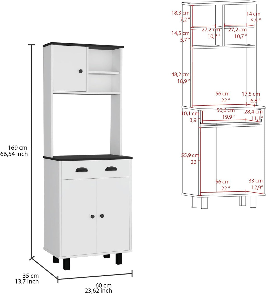 Salem Kitchen Pantry with 2 Cabinets, 2 Open Shelves, and Drawer