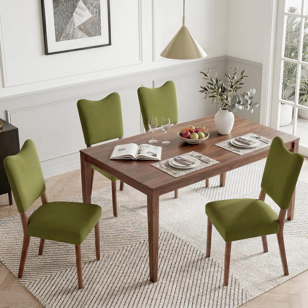KISLOT Upholstered Dining Chairs Set of 4, Modern Velvet Kitchen Chairs with Solid Wood Legs, High Back Wooden Dining Room Chairs with Dark Walnut Color Legs for Farmhouse Kitchen Dining Room, Green