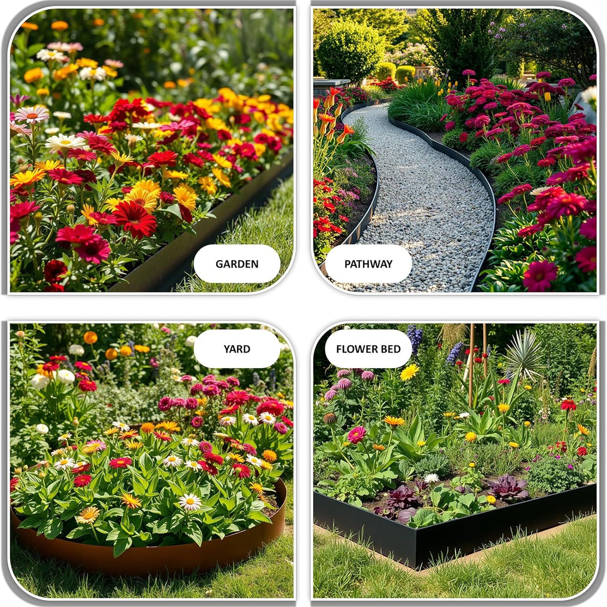 20ft. Galvanized Steel Landscape Edging (6-Pack) – 40" x 8" Metal Garden Border, Hammer-in Lawn Edging for Landscaping, Tree Rings, Yard & Pathway – Black Steel Lawn Edge for Garden Design