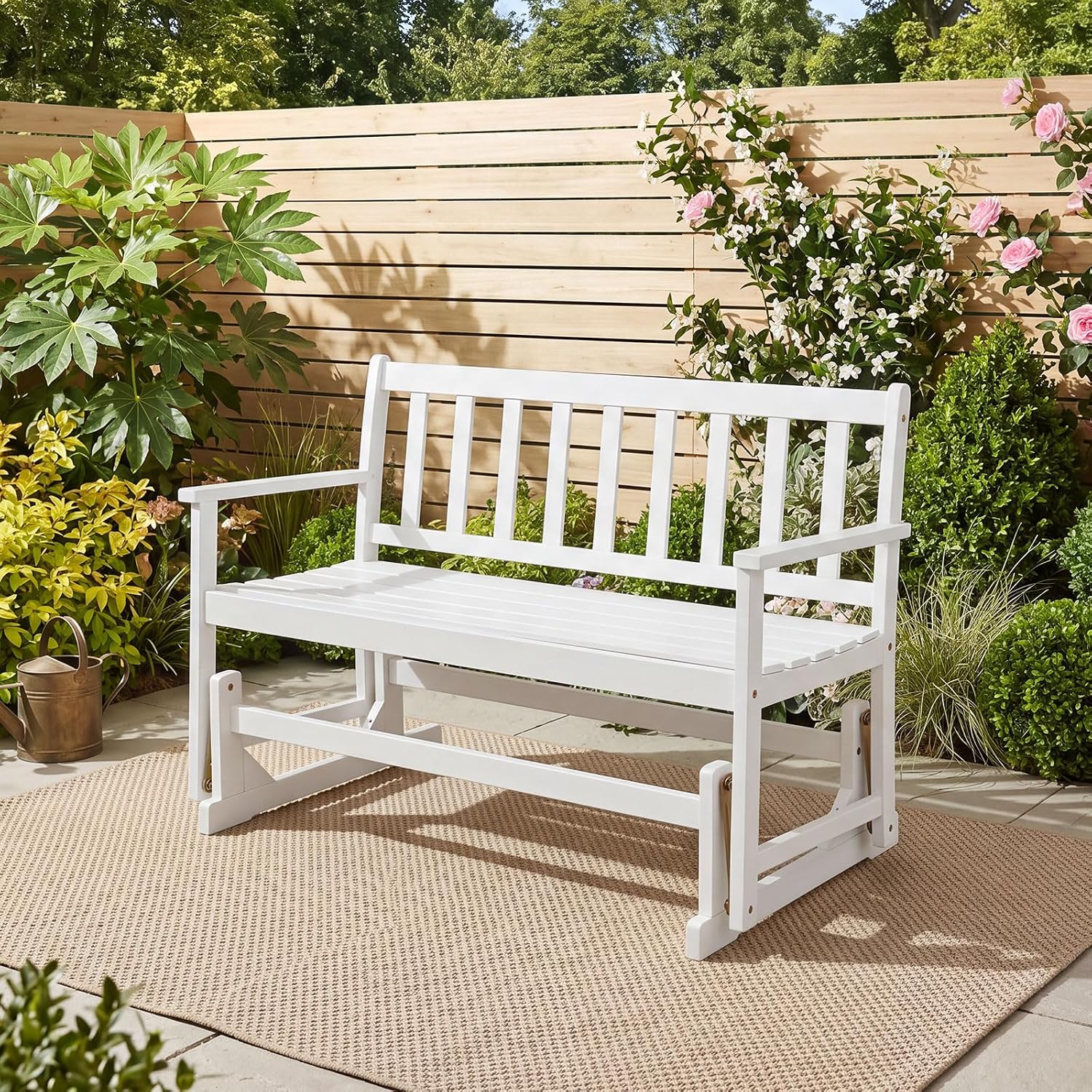 Tangkula 2-Person Patio Acacia Wood Glider Chair, 800 LBS | Armrests, Slatted Seat & Backrest, Heavy-Duty, for Porch, Garden, Backyard and Poolside
