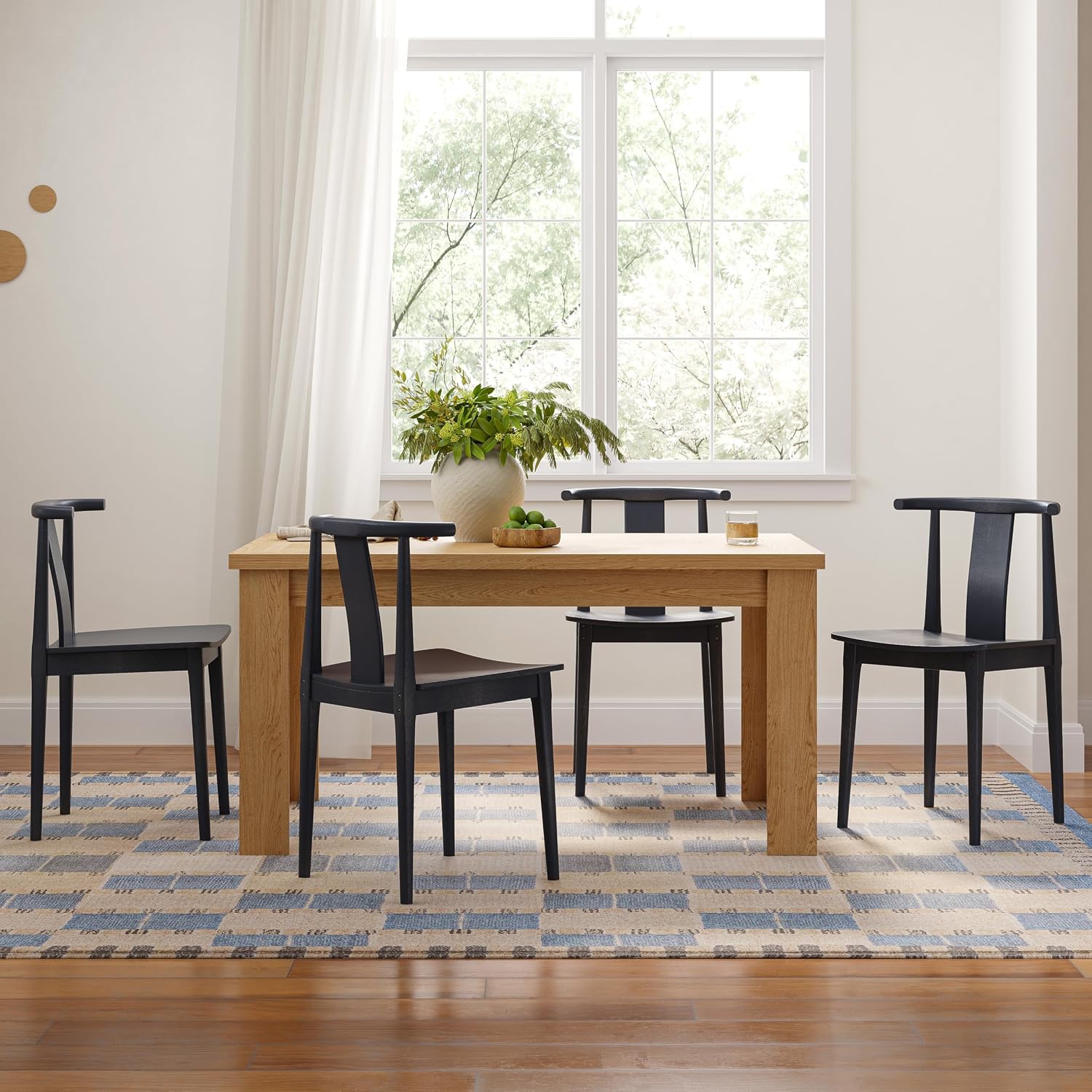 EYYTHUNG Wood Dining Chairs Set of 2, Farmhouse Kitchen Chairs with Curved Back, Modern Mid Century Wishbone Dining Chairs for Dining Room, Kitchen, Black