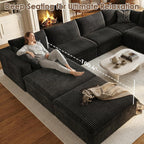 157.6" Cloud Couch Oversized Modular Sectional Sofa, U-Shaped 8 Seater Deep Seat Couch with Ottoman, Soft Corduroy Upholstery, DIY Combination for Living Room, No Assembly Required, Black
