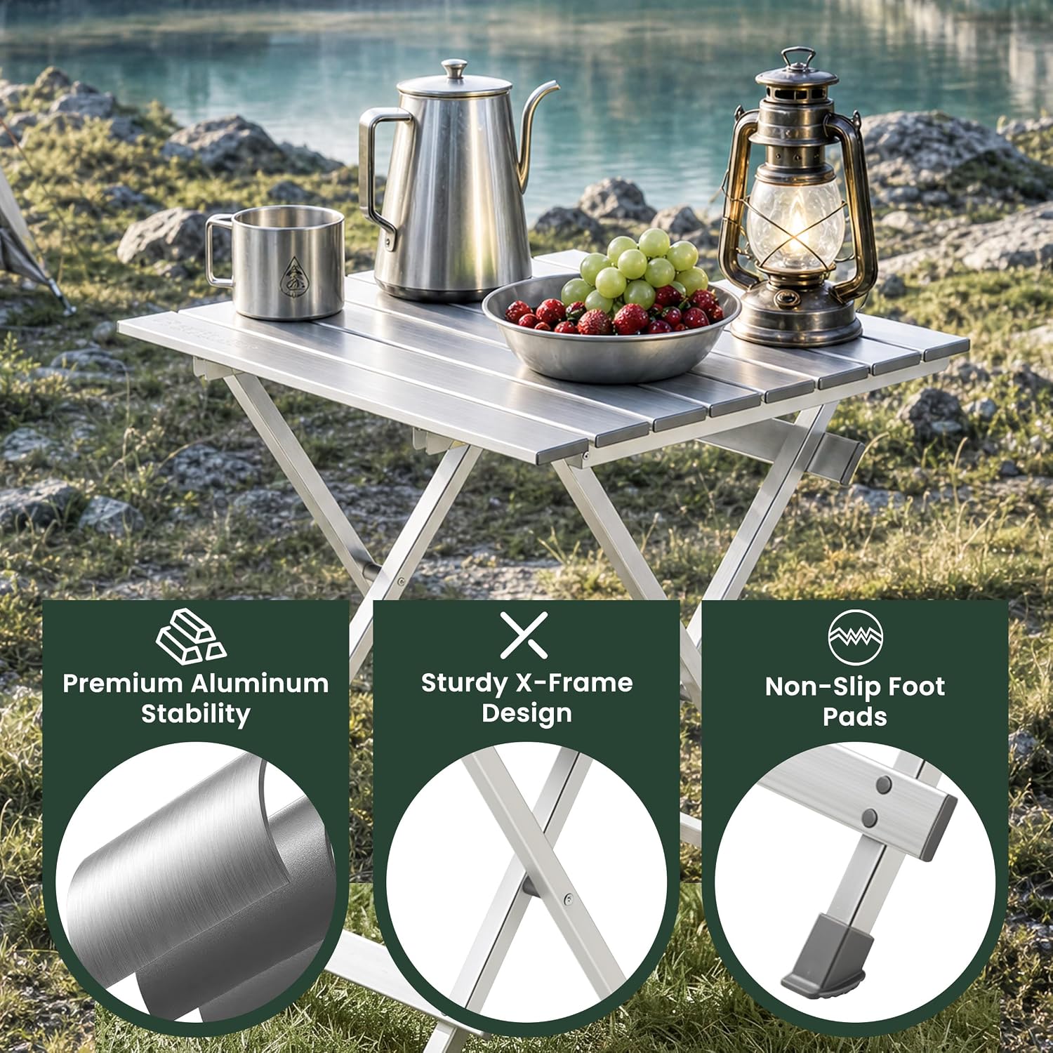 SUNNYFEEL Folding Camping Table - Lightweight Aluminum Portable Picnic Table for Cooking, Beach, Hiking, Travel, Fishing, BBQ, Indoor Outdoor Small Foldable Camp Tables