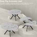 42"-58" Round Extendable Dining Table for 4-6, Kitchen Oval Table with Hidden Leaves & Storage Shelf, Space Saving Modern Design with Sturdy Metal Legs for Kitchen, Dining Room & Small Apartments