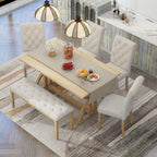 Merax 6-Piece Solid Wood Dining Table Set for 6, Solid Wood Rectangular Kitchen Table Set with 4 Upholstered Chairs and 1 Bench, Dining Room, Kitchen, Natural Wood Wash