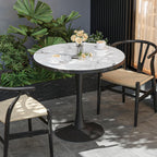 Wisfor Kitchen Dining Table Coffee Table: Round 30 Inch Sintered Stone High Gloss White Tabletop Dinner Tables with Black Round Pedestal Base for Home Bar Shop Restaurant