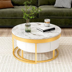 32" Space Saving Nesting End Table, Nesting End Tables with Storage Drawers, Coffee Table Set with Sleek Modern Design for Versatile Home Usage, Golden+White