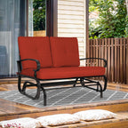 Crownland Outdoor Patio Glider Chair for 2-Person, Red | Wrought Iron Frame with Textilene Seat, Cushioned Loveseat, Smooth Gliding Bench for Porch, Garden, Backyard