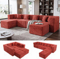 MONVANE U Shaped Sectional Couch Oversized, Chenille, Rust Red | 6-Seat Sectional Couch for Living Room, Modular Cloud Sofa with Ottoman & 6 Throw Pillows, No Assembly Required