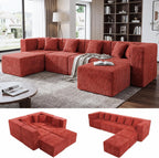 MONVANE U Shaped Sectional Couch Oversized, Chenille, Rust Red | 6-Seat Sectional Couch for Living Room, Modular Cloud Sofa with Ottoman & 6 Throw Pillows, No Assembly Required