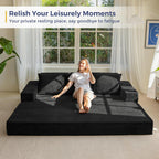 MAXYOYO Sofa Bed, 80-Inch Oversized Loveseat, 2 Cup Holders | Corded Black 4-in-1 Couch Converts Into a Floor Sofa or Chair; Sofa-in-a-Box Design Requires No Assembly.