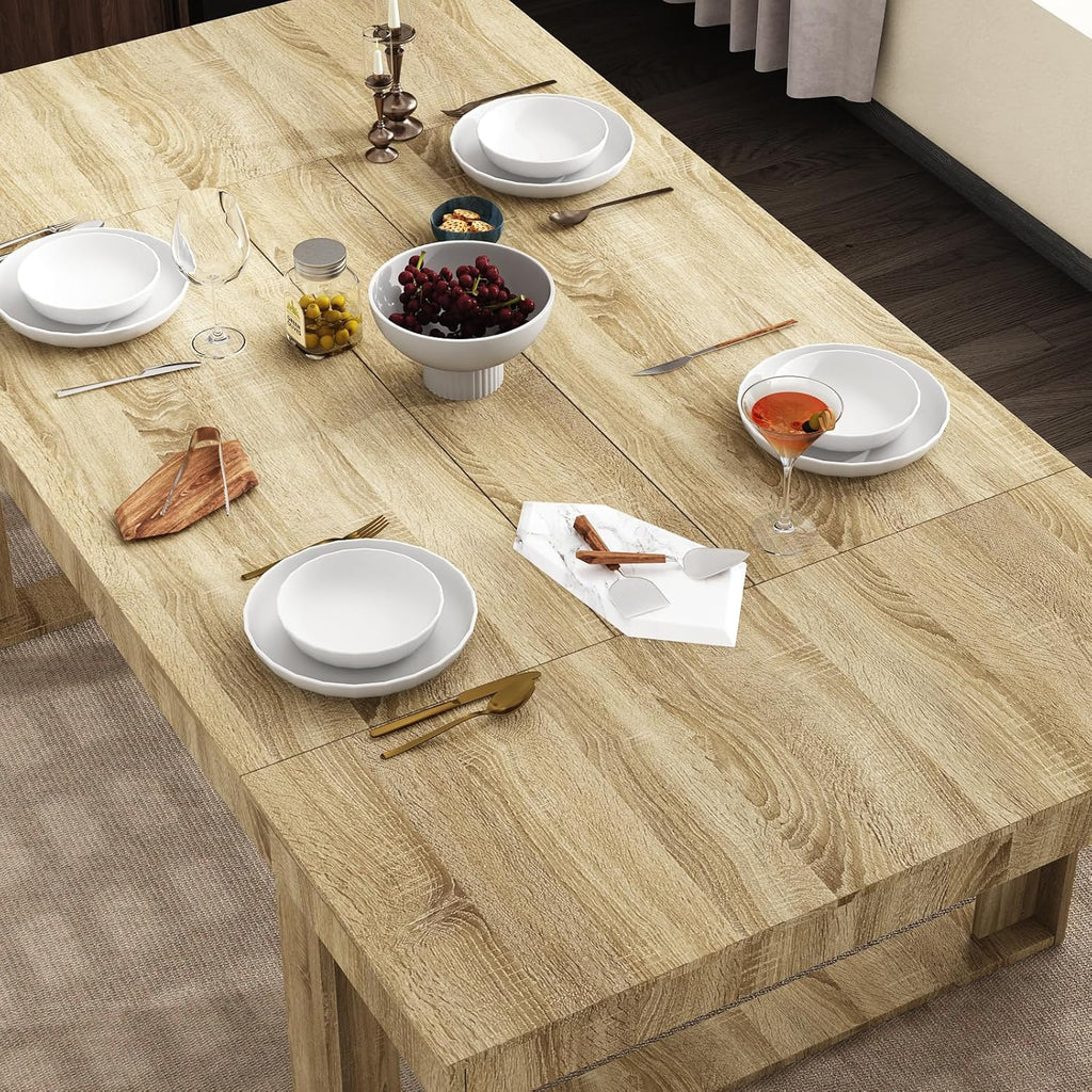 FUFU&GAGA Large Farmhouse Dining Table, for 6-8 People, 86.8” Rectangular Wood Dinner Table for Kitchen Dining Room Conference Room, Oak, 86.8”W x 47.2”D x 29.4”H