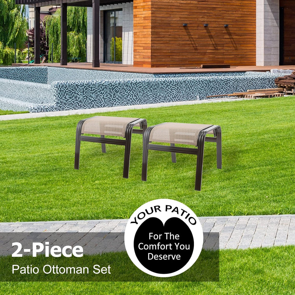 Summerville Outdoor Ottomans Textliene Patio Furniture Small Seating Furniture Aluminum Metal Footstools for Rest Set of 2