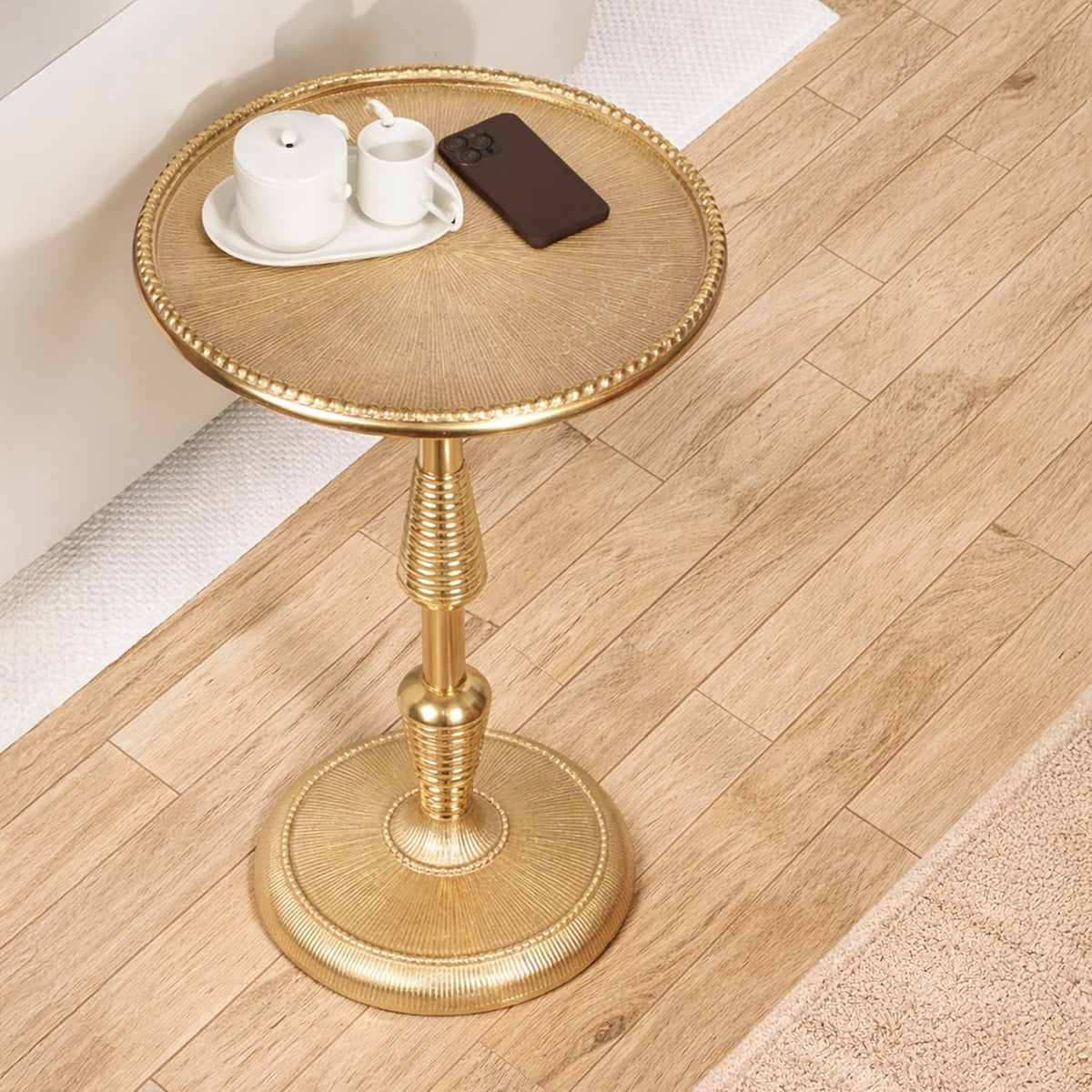 CLEENTABLE Modern Round Gold End Table - 15" Width x 21" Height Metal Side Table for Living Room, Bedroom & Small Spaces - Luxury Gold Finish Accent Table
