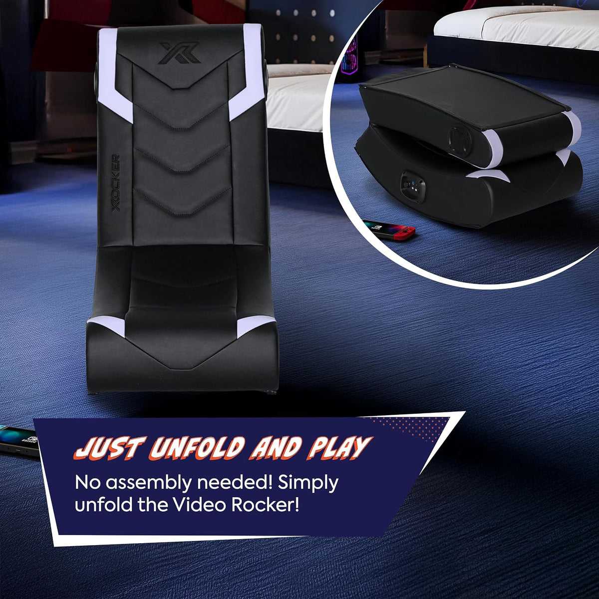 X Rocker Video Gaming Floor Rocker Chair, Built-in Audio, Foldable, for Gamers, Bedroom, or Game Room for Boys, Girls, Teens 5-17, Gifts for Gamers