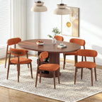 Wooden Dining Chairs Set of 4, Mid Century Modern Upholstered Kitchen Chairs with Solid Wood Legs, 350lb Heavy Duty Padded Side Chairs for Dining Room & Vanity, Orange