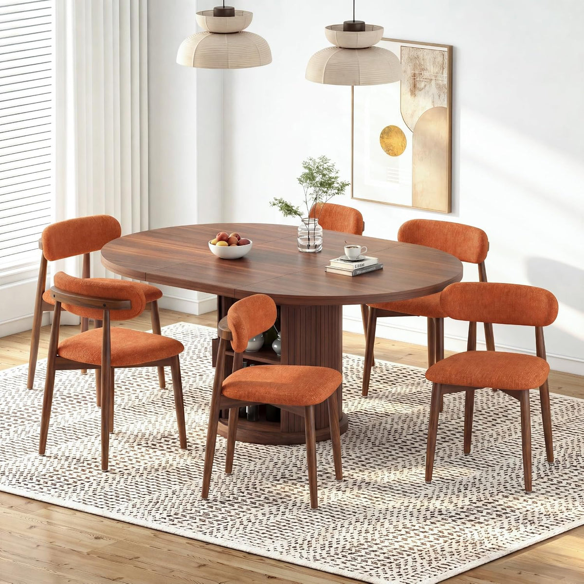 Wooden Dining Chairs Set of 4, Mid Century Modern Upholstered Kitchen Chairs with Solid Wood Legs, 350lb Heavy Duty Padded Side Chairs for Dining Room & Vanity, Orange